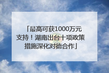 最高可获1000万元支持！湖南出台十项政策措施深化对德合作